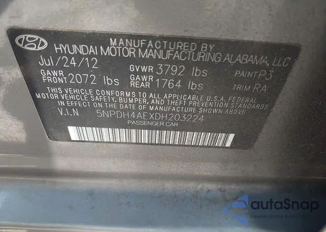 2013 Hyundai Elantra Limited from USA, damaged, VIN 5NPDH4AEXDH203224